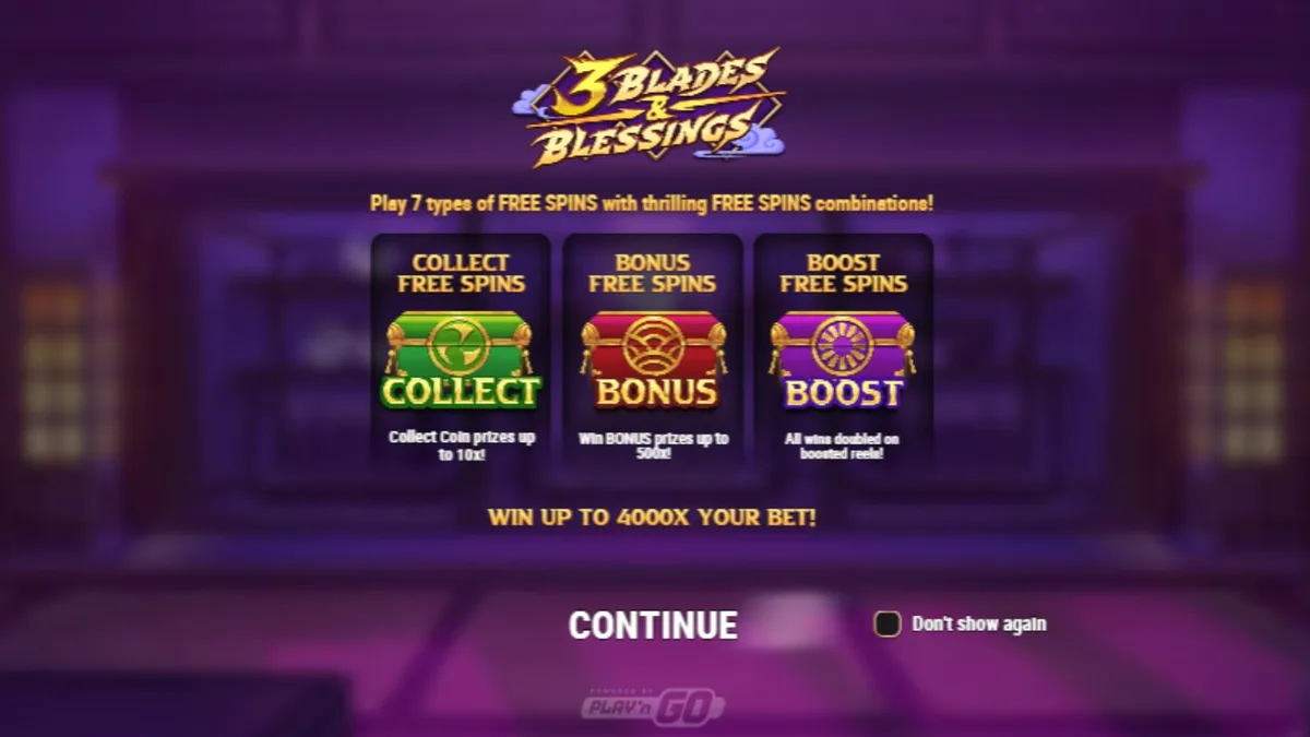Tampilan visual slot 3 Blades & Blessing dengan tema ninja dan Jepang feodal
