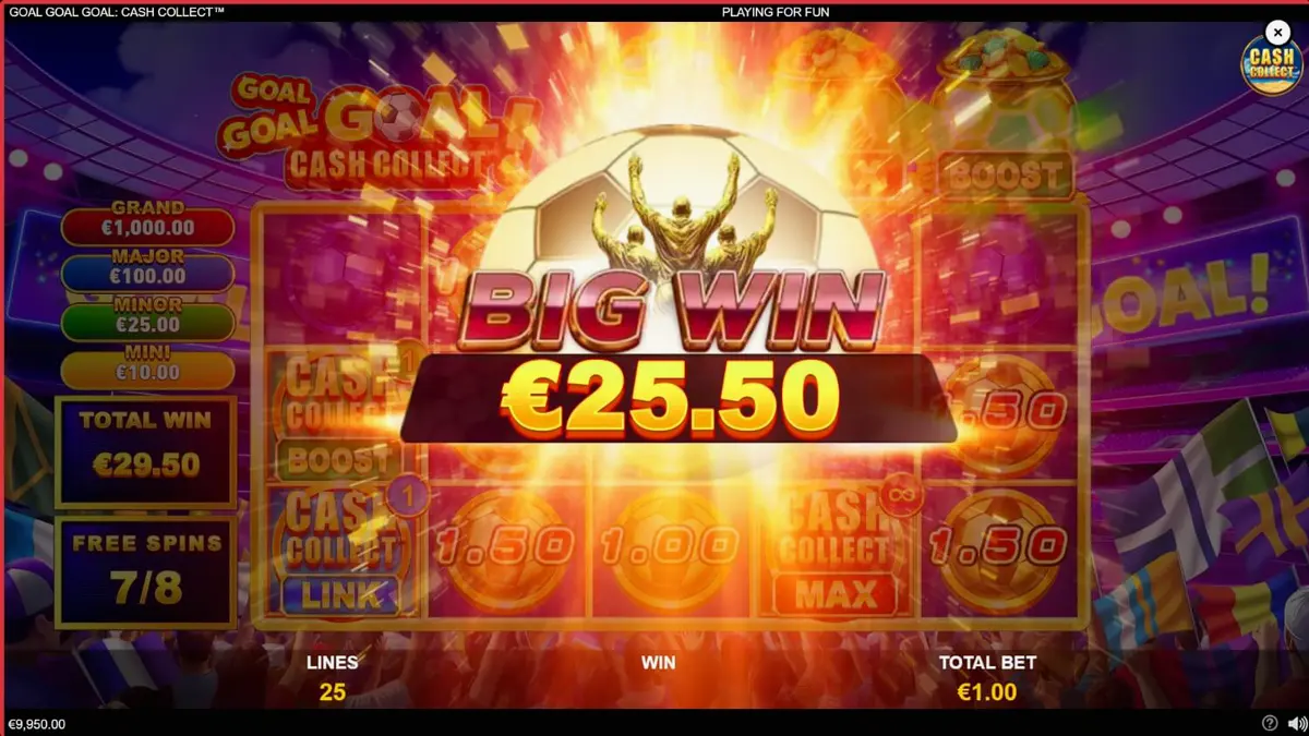 Tampilan visual stadion sepak bola dalam game slot Goal Goal Goal: Cash Collect